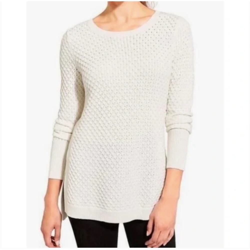 Athleta Honeycomb Sweater White Merino Wool Size Large